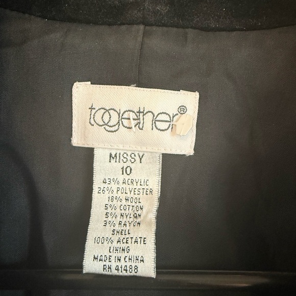 VINTAGE Gray Women's Blazer Jacket Black Velvet Details - Size 10 - Picture 9 of 9